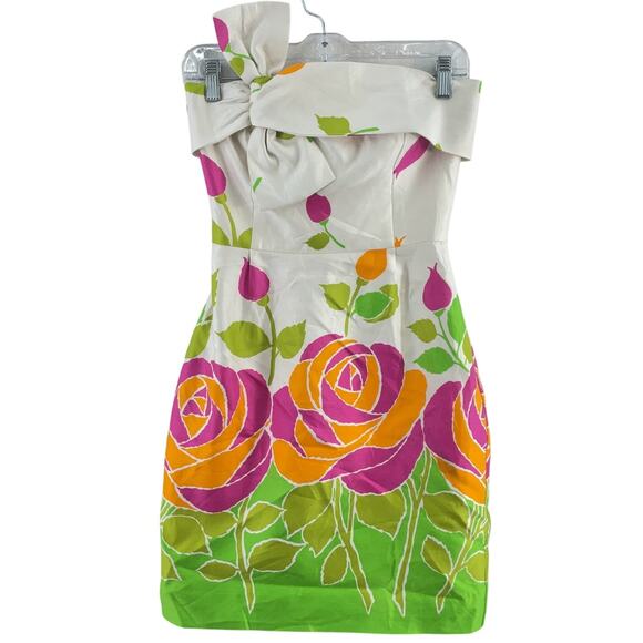Kate Spade White/Green Floral Print Strapless Pencil Dress Women’s 2 Cotton Silk - Picture 1 of 5